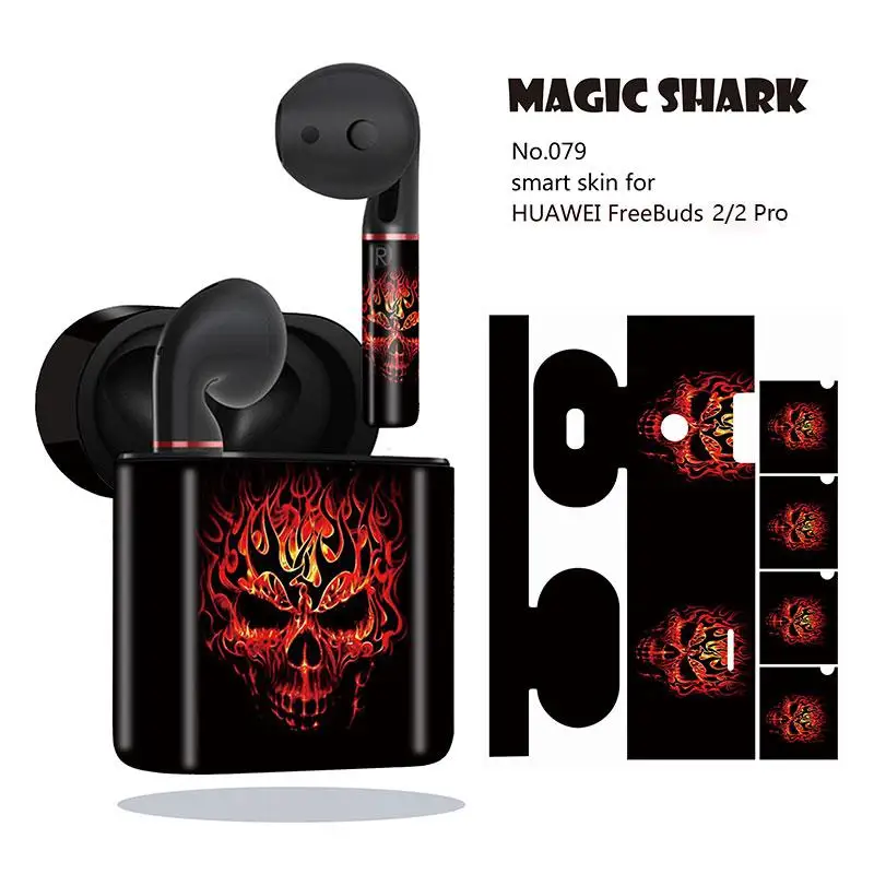 Magic Shark Cool Punk Motor Rider череп скелет роза чехол из ПВХ наклейка для HUAWEI Freebuds 2 &amp Pro 076-085