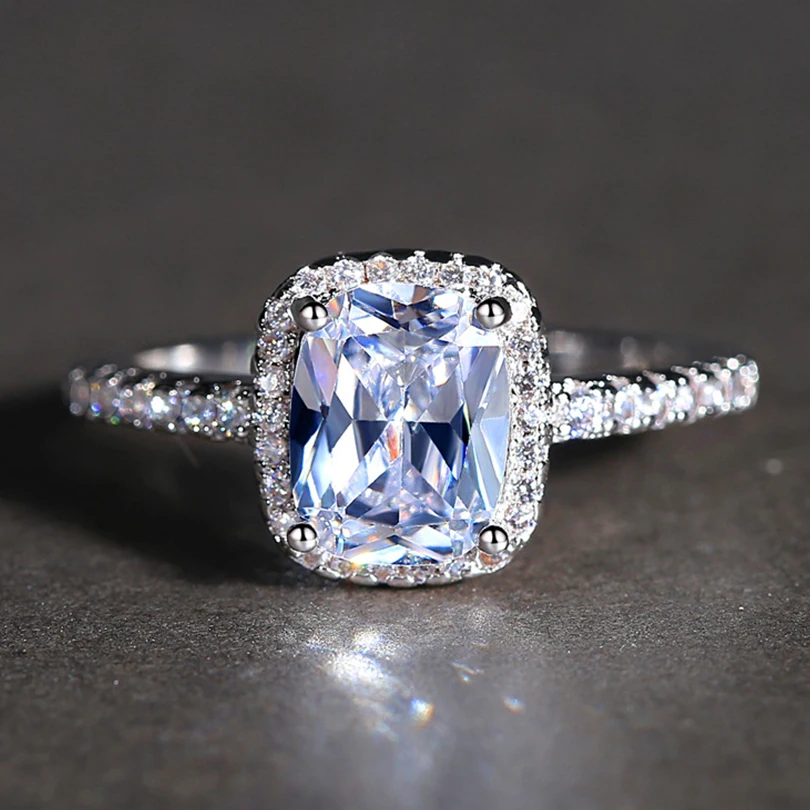 Большой Циркон Кольца для женщин девушек любовник серебряный цвет женские