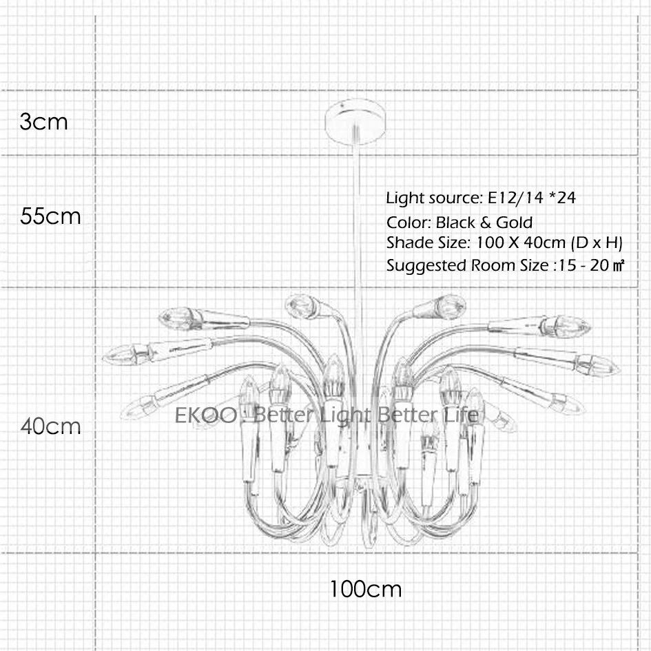 EKOO 24 Lights American minimalist E12/14 LED Modern Chandelier For Living Room living room dining bedroom | Лампы и освещение