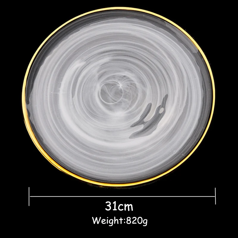 12 Inch Plate Набор стеклянных столовых приборов, плоская тарелка с золотым краем, тарелка для салата, набор посуды, тарелка с боковым поддоном, стеклянный набор посуды, миска для супа, 1 шт - Цвет: 12 Inch Plate