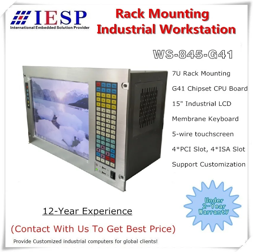 

19" 7U Rack Mount Industrial Workstation, 15" LCD, With touchscreen, G41 Chipset, E5300 CPU, 4GB RAM, 500GB HDD, 4*PCI, 4*ISA