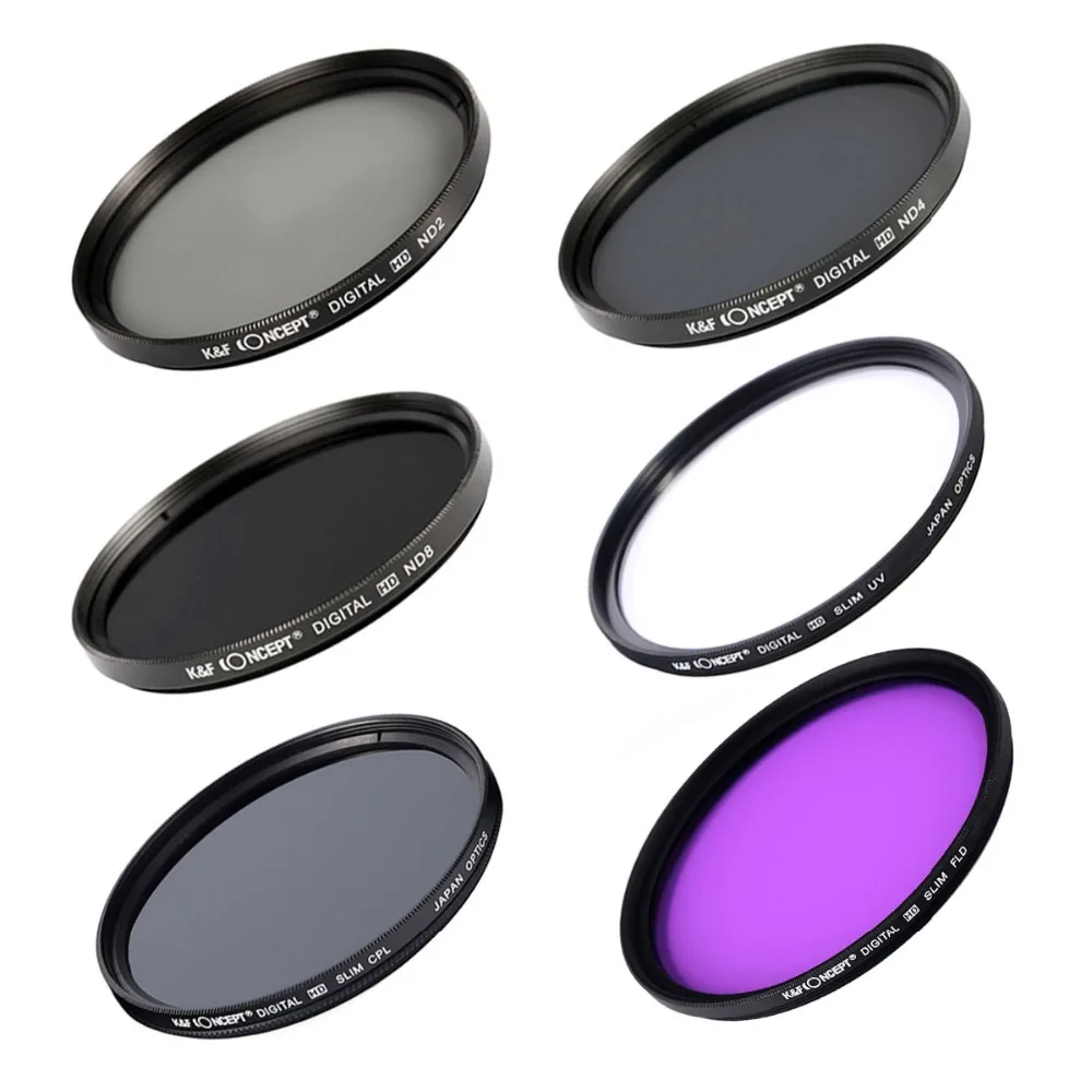 Комплект фильтров K & F Concept FLD CPL UV ND2 ND4 ND8 для объектива камеры с аксессуарами Canon 6D 5D