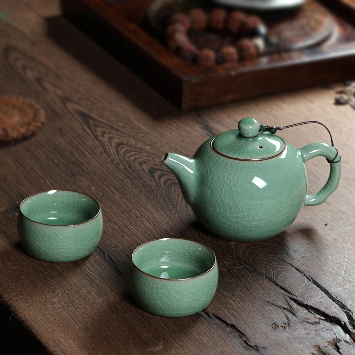 WIZAMONY чай 3 Piece Set Top Grade Chinese Longquan Celadon Di Kiln Handcrafted Porcelain Kungfu Tea High Quality | Дом и сад