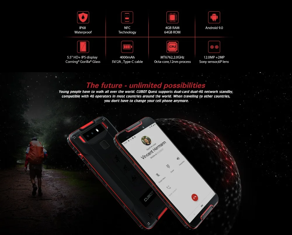 Cubot Quest IP68 водонепроницаемый пылезащитный Мобильный телефон MT6762 Octa Core Andriod 9,0 4 Гб ram 64 Гб rom NFC Смартфон 4000 мАч