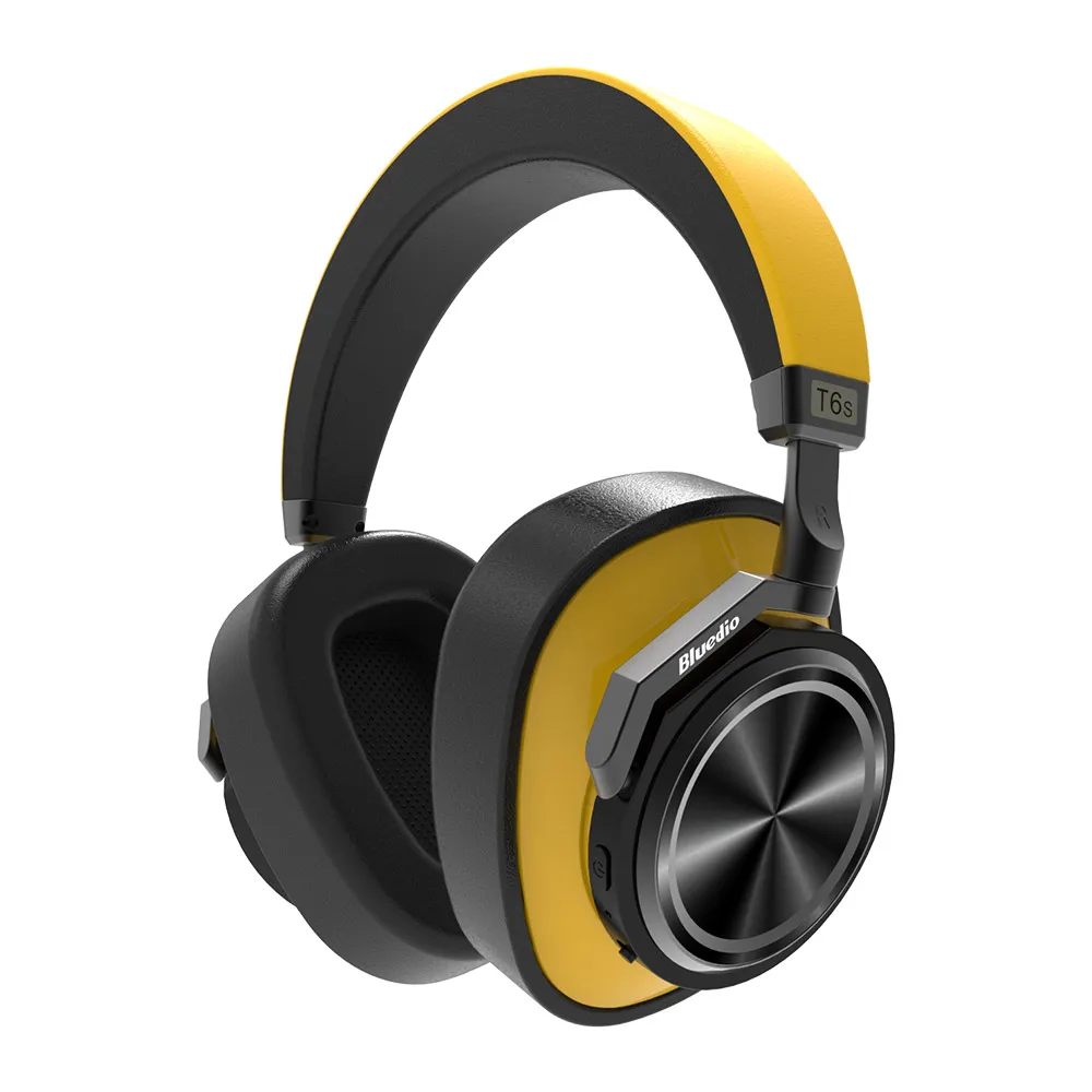 Yellow Bluedio T6S Bluetooth Headphones Active Noise Cancelling Wireless Headset for phones and music with voice control - Цвет: Yellow