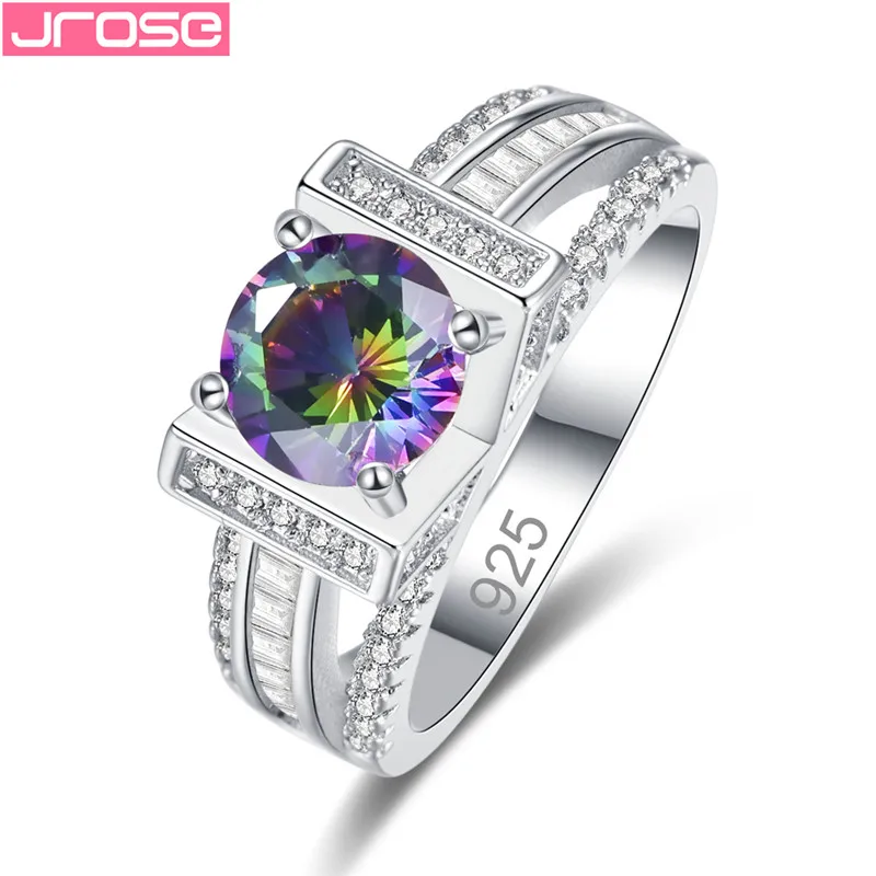

JROSE 2019 Vintage Design Rings For Women Men 69 Seed Rainbow & White Crystal Zircon Wedding Silver Color Engagement Jewelry