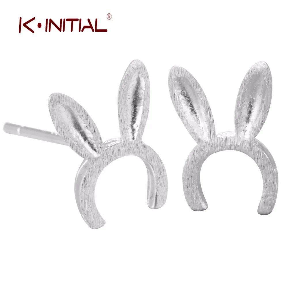 Kinitial стерлингового серебра 925 супер милый кролик уха серьги животных Bunny Ears