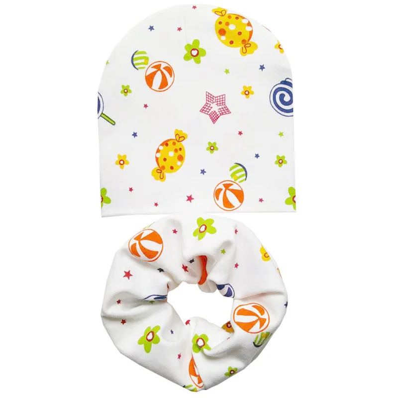 Lollipop 2pc Новинка, весна, осень, зима, хлопковая детская шапка, шарф, нагрудник для мальчиков и девочек, детские вязаные шапки, шапка, шарф, воротник, детская шапка, шарф, аксессуары - Цвет: Lollipop 2pc
