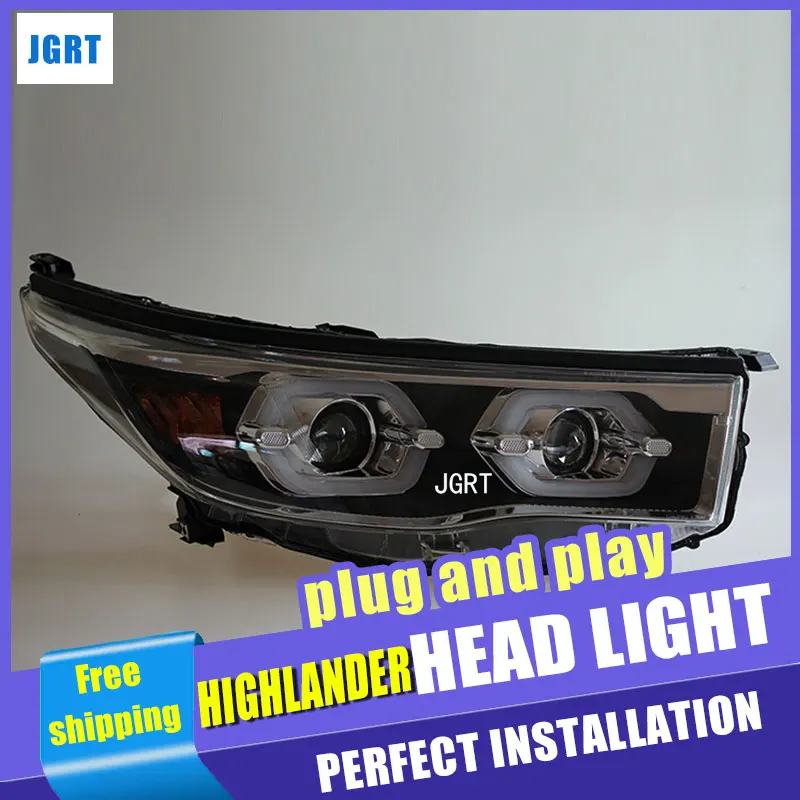 Car Styling for New Kluger Headlight assembly 2015-2019 Highlander LED Lens Double Beam H7 with hid kit 2pcs | Автомобили и