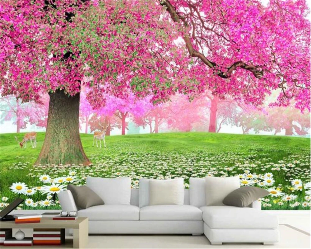 

beibehang Three-dimensional personality beautiful wallpaper Huahai cherry tree walkway 3D TV background wall papers home decor