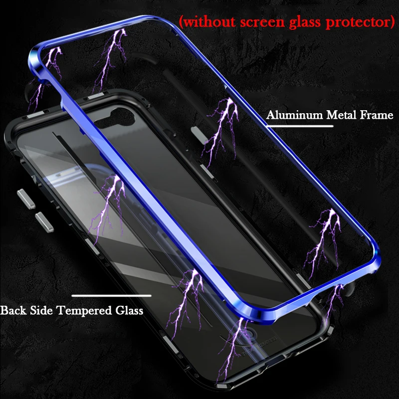 Magnetic Case For iPhone 8 7 Plus Luxury Aluminum Metal Bumper &amp Back Side Tempered Glass Cover 6 6s |