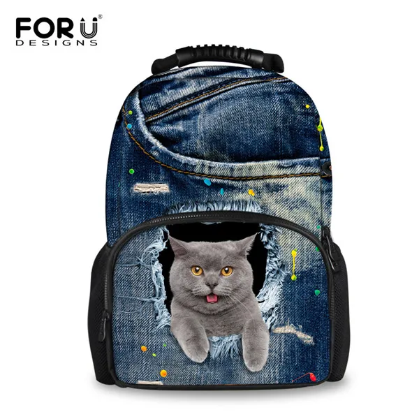 CA4916A FORUDESIGNS/джинсовые милые большие школьные сумки с 3D котом и собакой; женский рюкзак; Повседневный школьный рюкзак для книг; дорожный рюкзак; Mochila рюкзак Escolar - Цвет: CA4916A