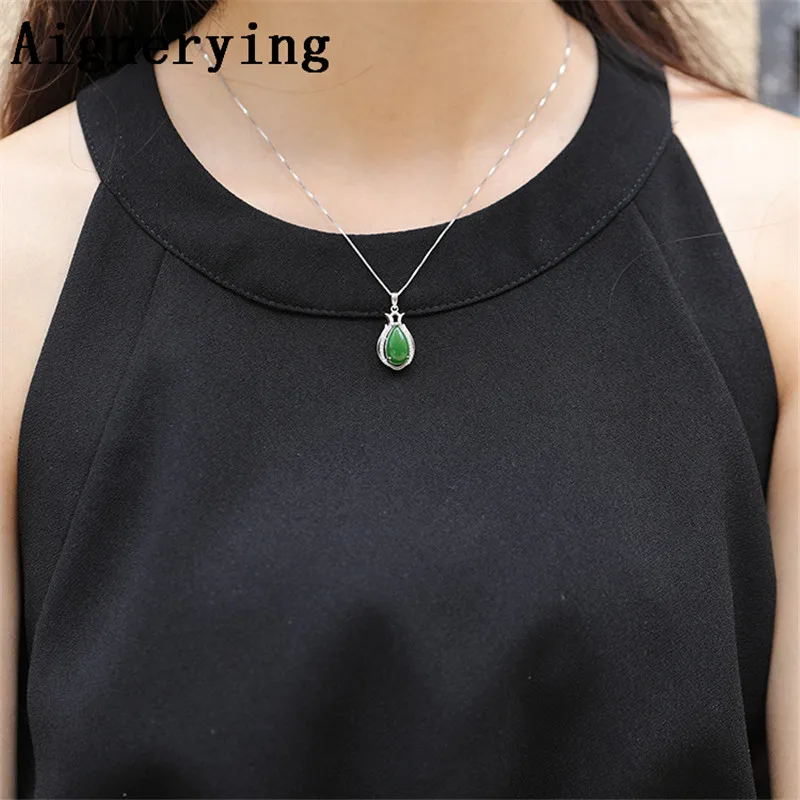 

Para Vintage for Women/Men Necklace Gift Box Love 925 silver inlaid Certificate natural Green Jade Pendant Bijou Necklaces