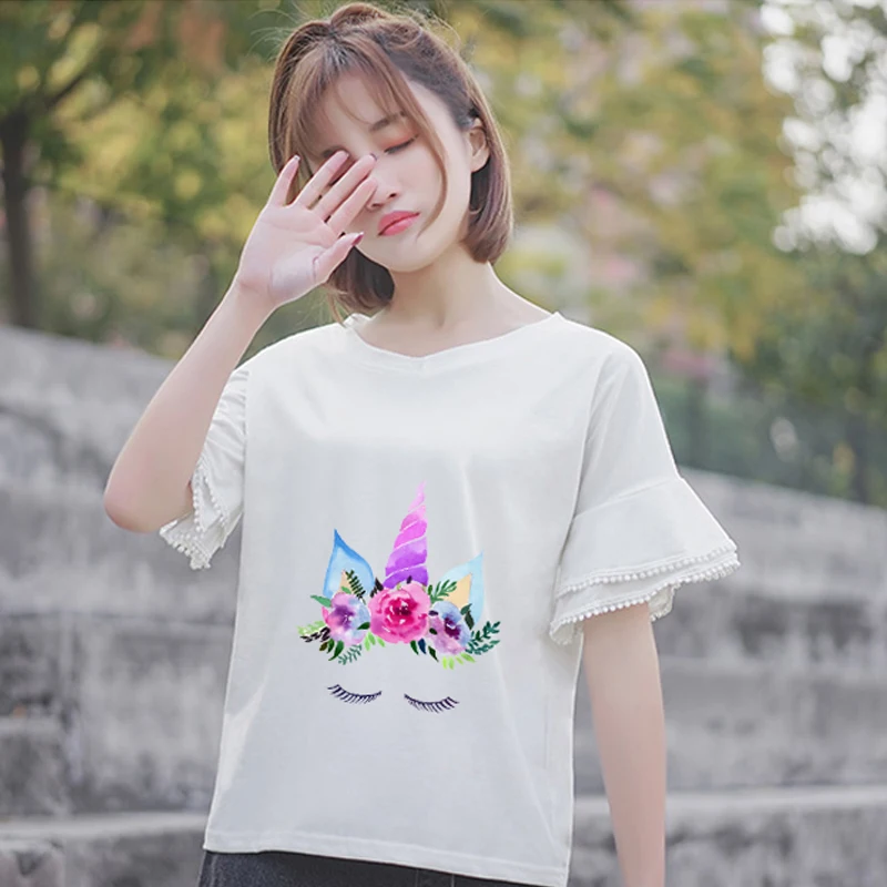 Pulaqi Flower Unicorn Iron On Transfers For Clothes In Love Patch Thermal Heat Transfer Vinyl Sticker DIY Applique F | Дом и сад