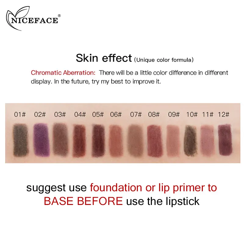 NICEFACE 12 Цветов карандаш для губ матовая пикантная открытая Водонепроницаемый