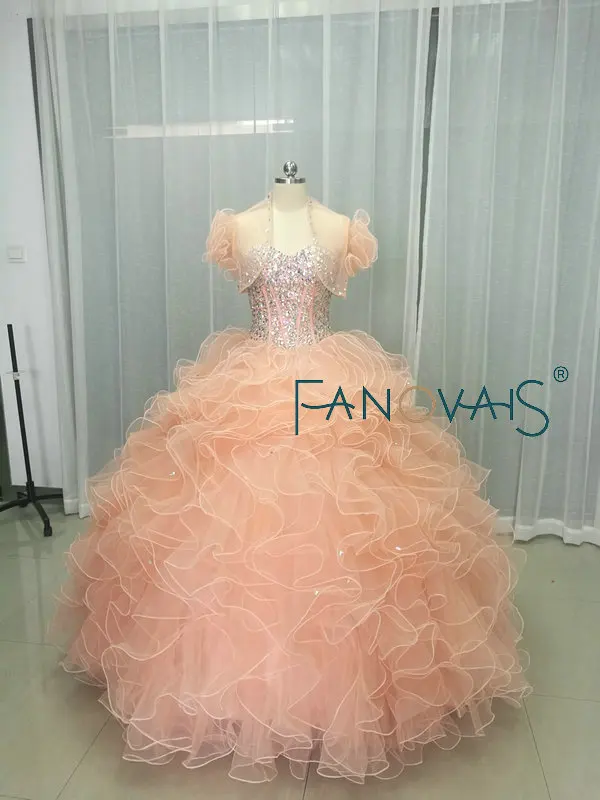 Оранжевый розовый бисер Quinceanera платья танцевальное платье vestidos de 15 anos топ оборки