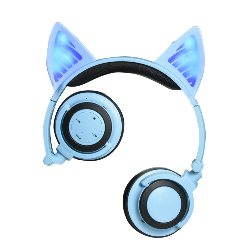 Складные милые наушники с кошачьими ушками Bluetooth 4,2 мигающие светящиеся наушники беспроводные наушники для девочек детей