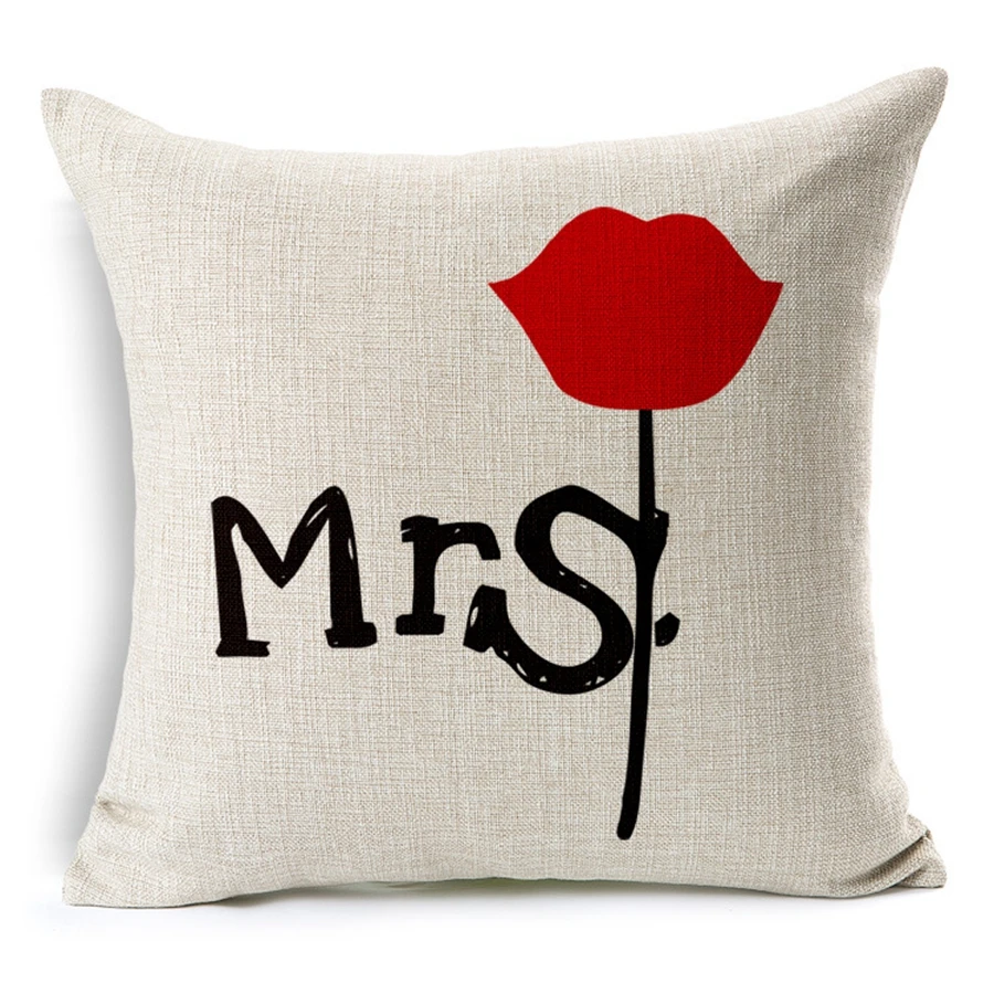 

Hot Sale Pillow Covers Mr/Mrs Right Series Pattern Fashion Design45X45CM Linen Pillow Cover\Home Decorative Linen Cushion
