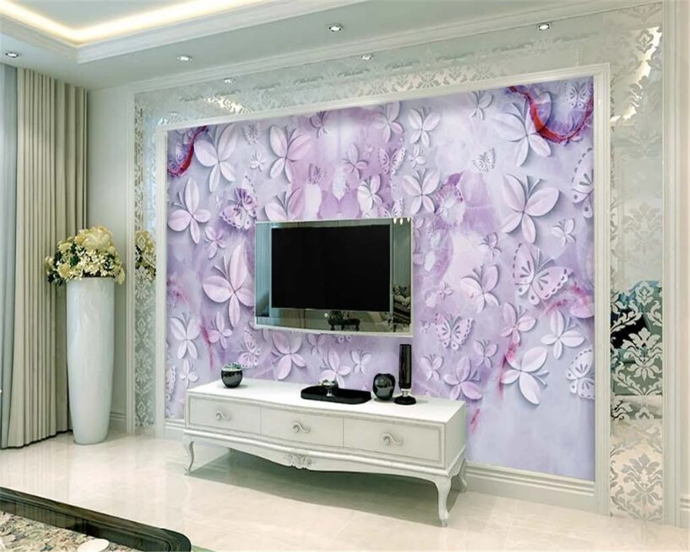 3D обои с красивой бабочкой фиолетовая мраморная текстура декорация фоновые