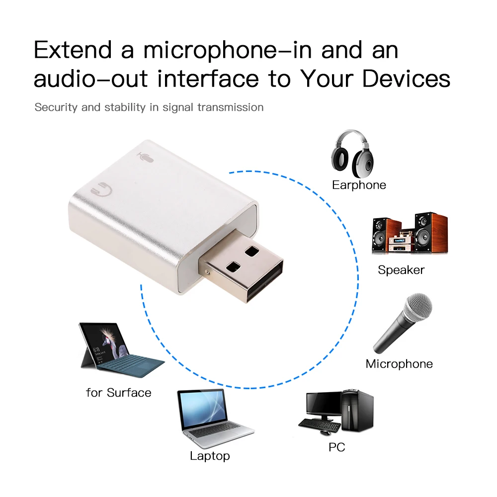 Внешний USB-адаптер из алюминиевого сплава для стереозвука USB-звуковая карта