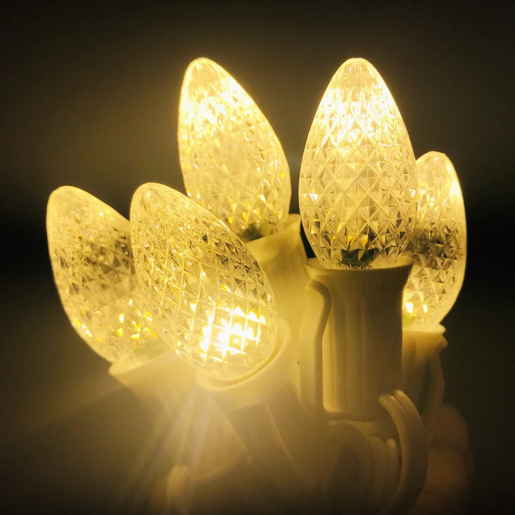 UL в коробке 25 C7 светодиодный Сменные лампы, 2 SMD СВЕТОДИОДНЫЙ s в каждой рождественской лампе для наружных гирлянд, солнечный теплый белый