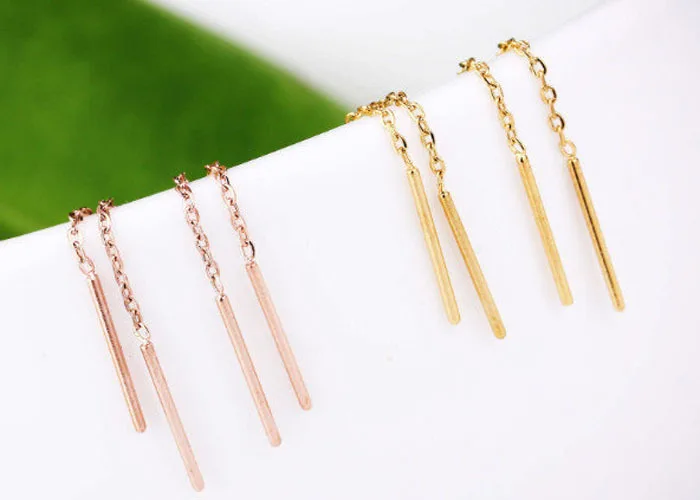 

YUNRUO 2020 New 2 Colors Tassels Earring Line Woman Jewelry 316L Titanium Steel Rose Gold Color Birthday gift Free Shipping