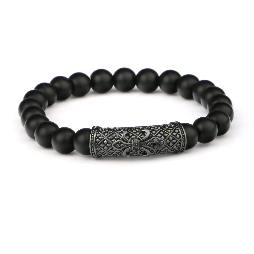 Black Mestylish дизайн Двойная корона черный матовый камень браслет из бисера для Для мужчин женские украшения, Браслеты Mujer - Окраска металла: Black