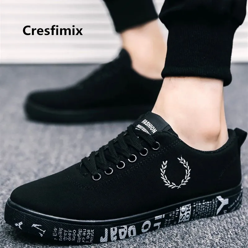 Мужская парусиновая обувь Cresfimix модная удобная черного и золотого цвета высокого