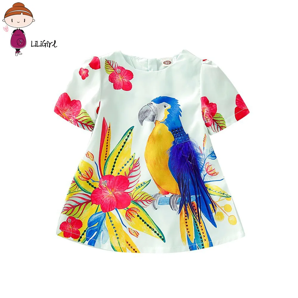 Baby Dresses Girl Toddler Kid Short Sleeve Floral Cartoon Printed Elegant Princess Dress Clothes Abbigliamento Bambine | Детская одежда