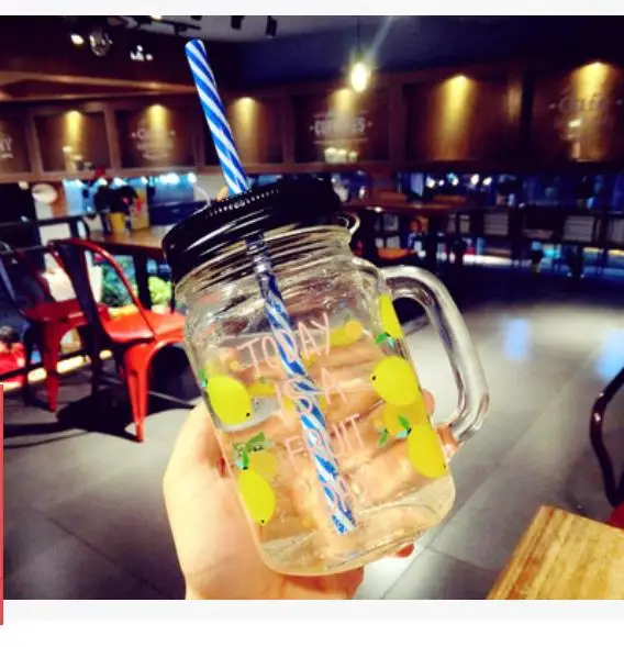 11 450ml Glass Mason Jar Mug with Lid and Straw Summer Ice Cream Fruit Cold Drinking Water Jars Juice Cup - Цвет: 11