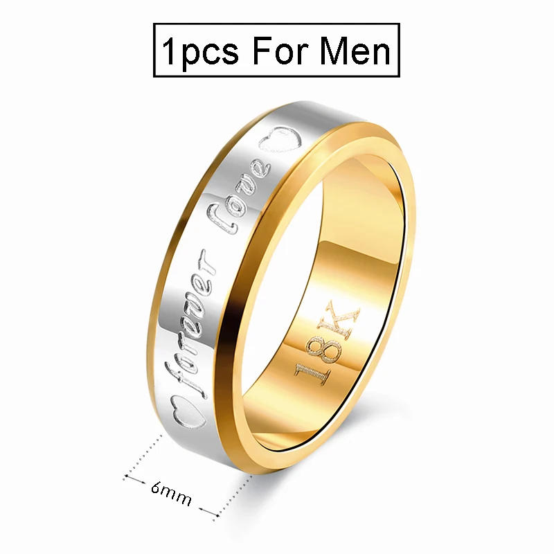 For Men Обручальные кольца для пар для женщин и мужчин, обручальные кольца из нержавеющей стали золотого цвета, ювелирные изделия Forever Love, модное кольцо, подарок для влюбленных, не выцветает - Цвет основного камня: For Men