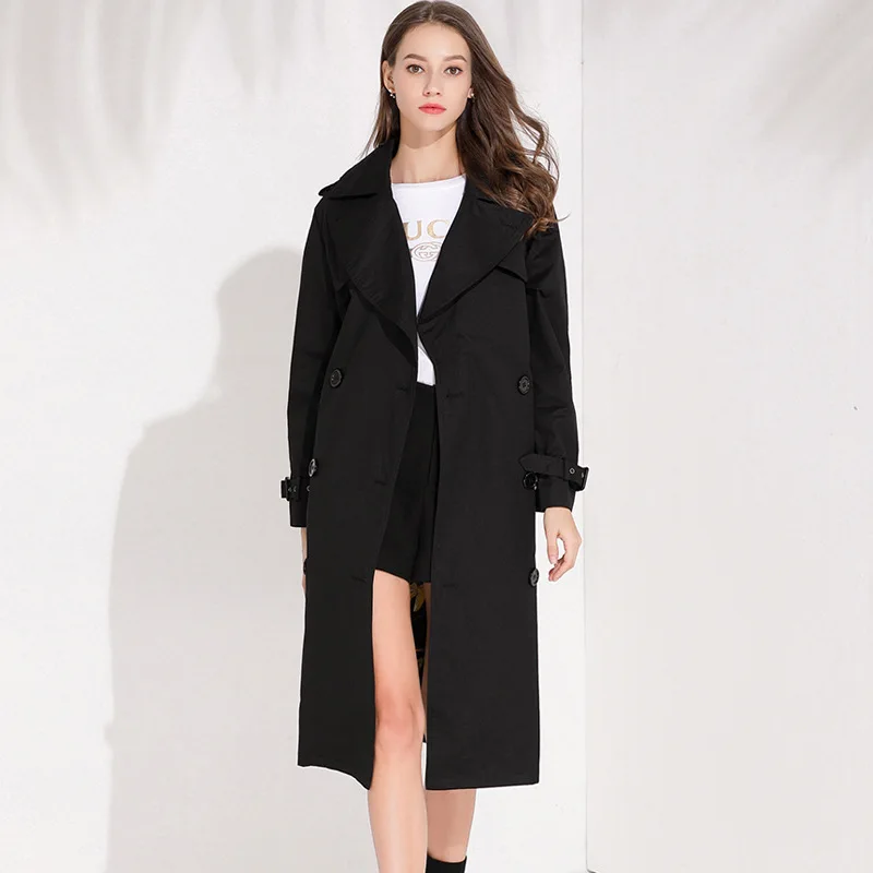 Женский Тренч с регулируемым поясом повседневное пальто отложным воротником