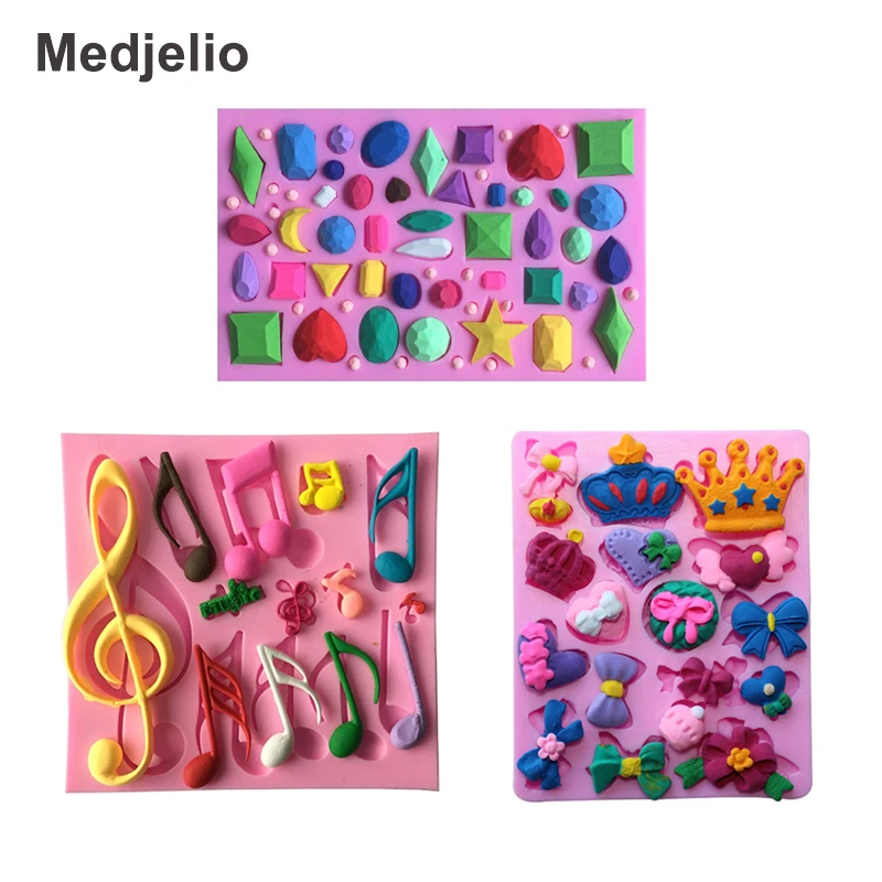 Medjelio 3D Большой размер нот музыка Фондант форма Корона Алмазная для торта