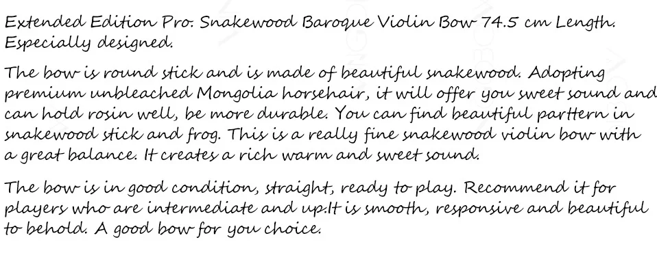 Vingopow Профессиональный Snakewood барокко Скрипка Лук 74,5 см Расширенный выпуск сладкий и чистый тон прямой и хорошо сбалансированный 4/4