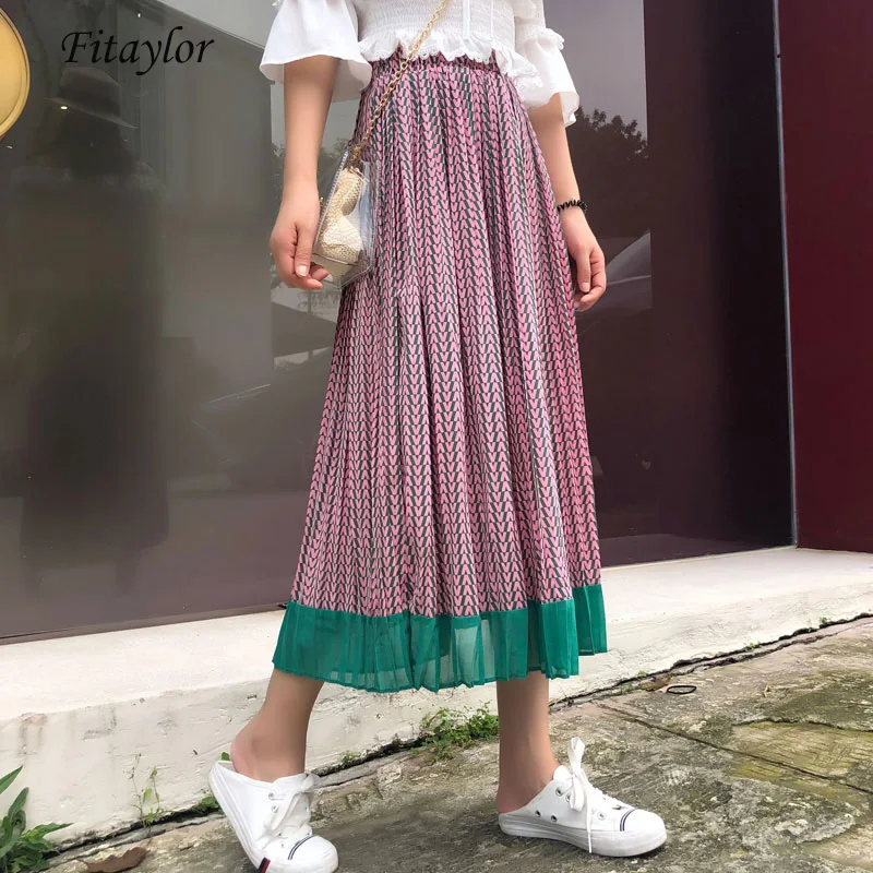 Fitaylor шифоновые женские юбки с высокой талией летняя винтажная плиссированная