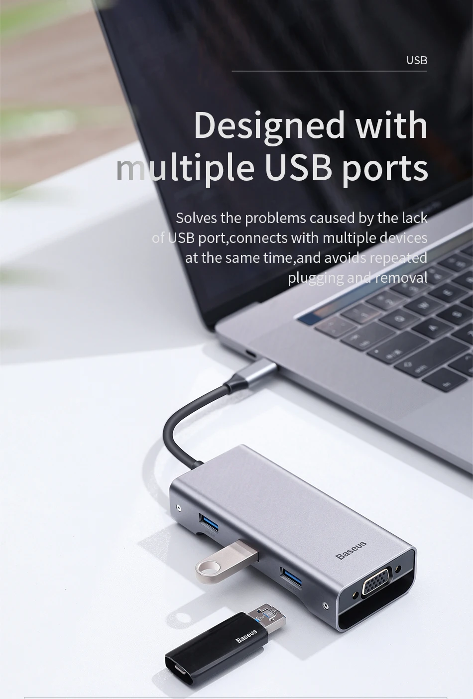 Baseus Мульти USB C концентратор для HDMI USB 3,0 SD TF кард-ридер VGA адаптер USB разветвитель для MacBook Pro Air type C зарядка USB C док-станция