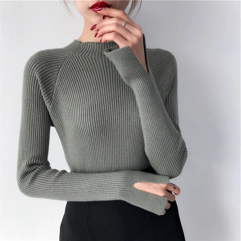 

On sale 2019 spring Women ladies sweater high elastic Solid half Turtleneck sweater women slim casual tight Knitted Pullovers