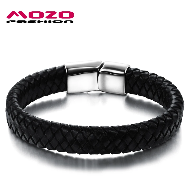 

MOZO FASHION Simple Man Black Leather Rope Chain Bracelets Classic Magnetic Buckle Men Bracelet Party Jewelry Accessories PS894