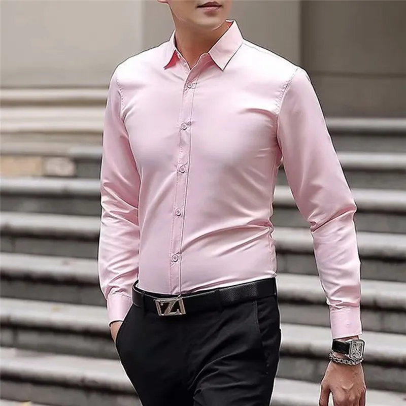 New Men's Fashion Solid Business Wedding Bridegroom Formal Slim Fit Shirts Male Groomsman Cotton Long Sleeves Basic Shirt | Мужская