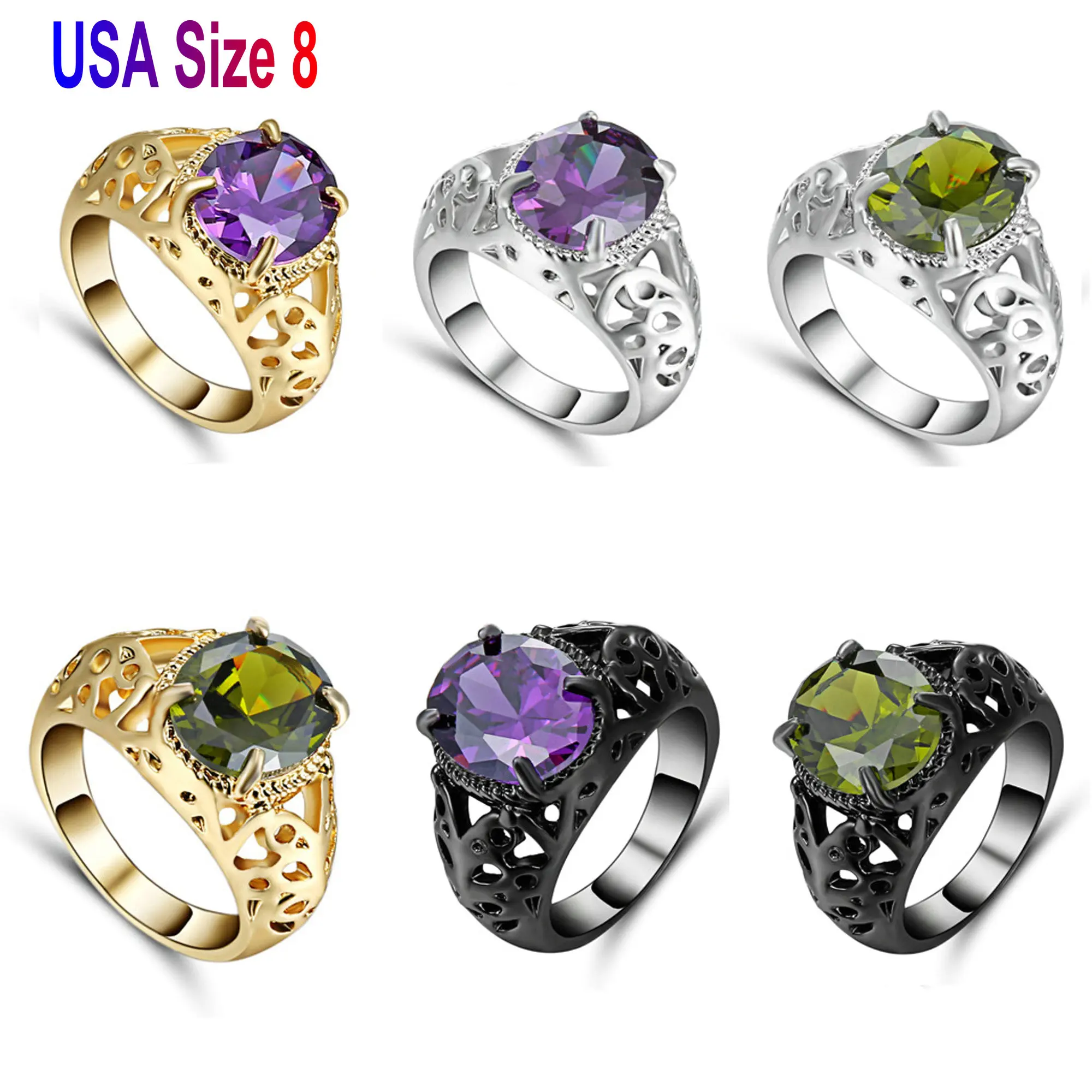 Женское кольцо с фиолетовым/оливковым цирконом Размер 8|fashion rings for women|rings womenrings women