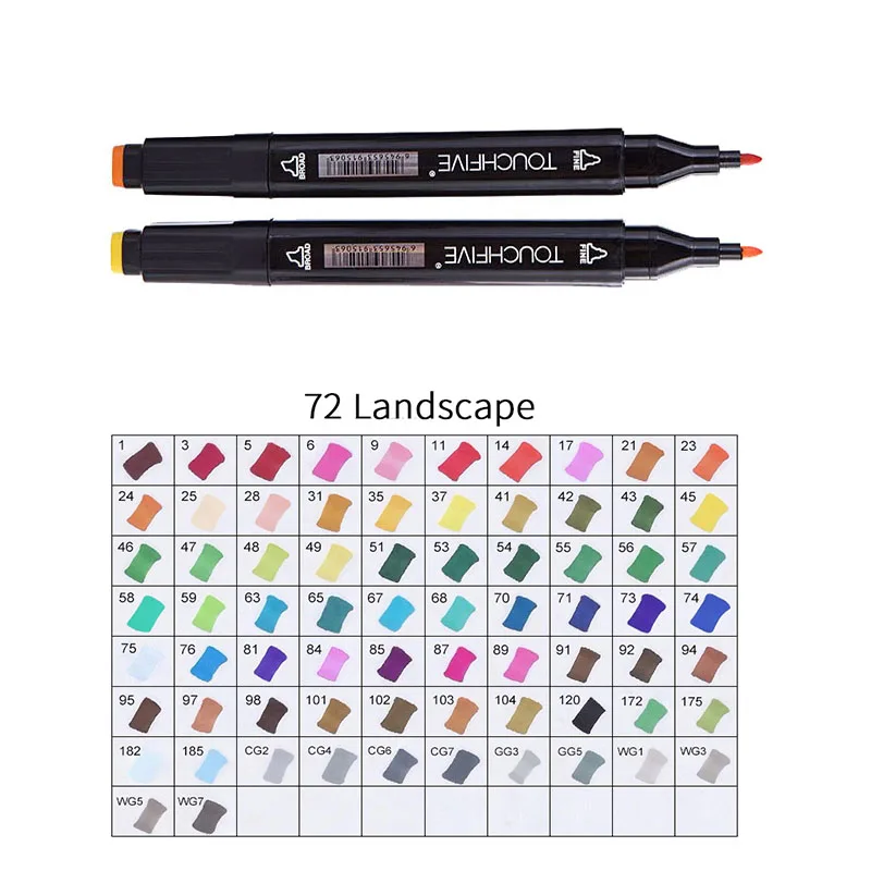 BLACK-72LANDSCAPE TOUCHFIVE 168 цветов художественные Маркеры Набор ручек с двойной головкой ручка для рисования манга маркер для окрашивания выдвижных ящиков поставки Студенческая ручная краска - Цвет: BLACK-72LANDSCAPE