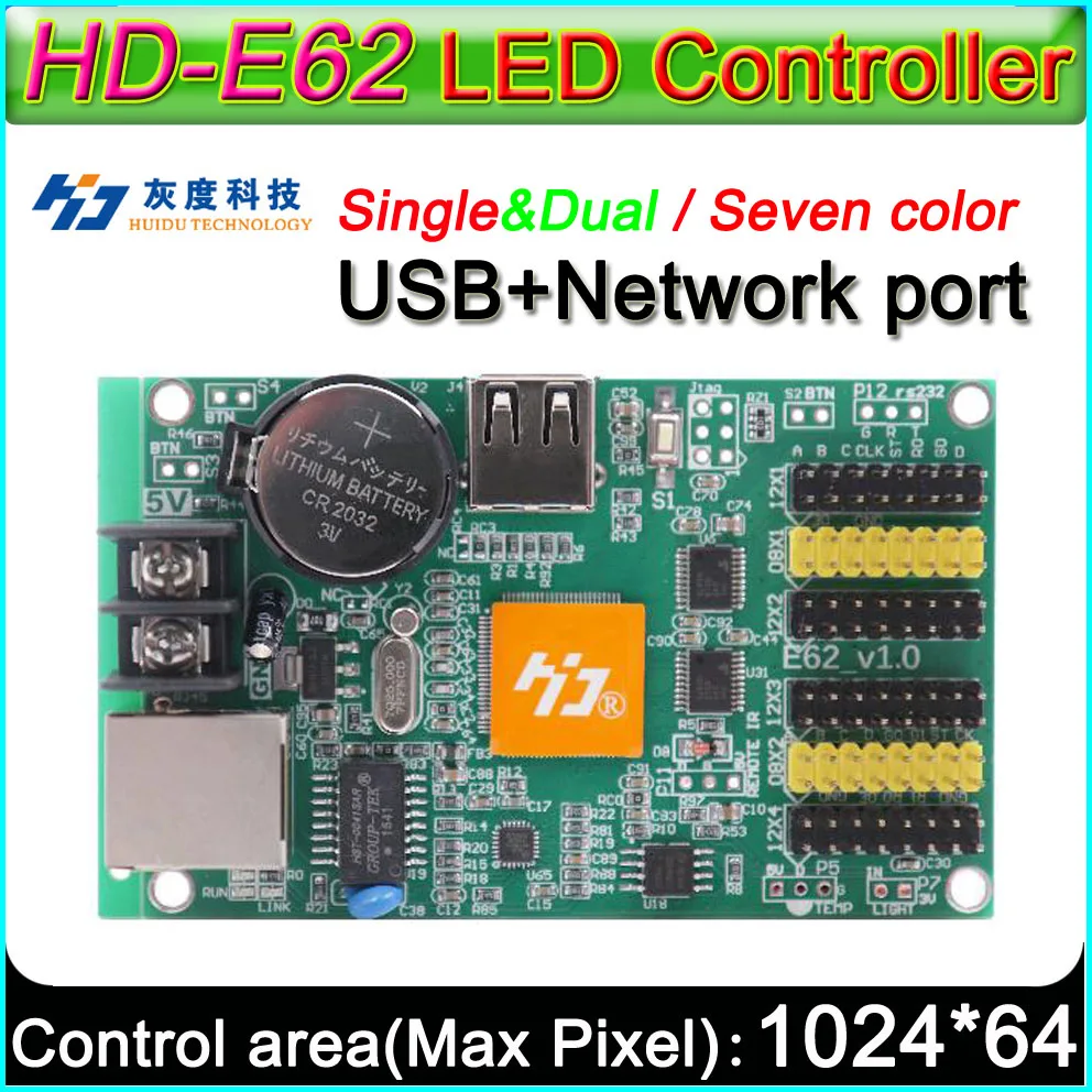 HD -E62 LED display  controller, Single&double color P6 P10 LED sign Control card,With full color module Support seven color
