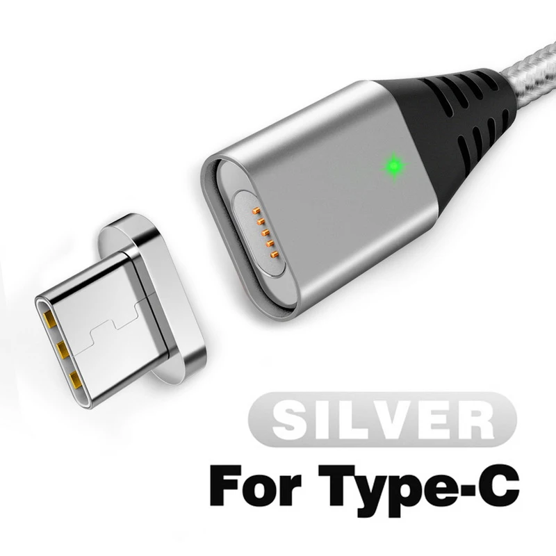 For Type C Silver Магнитный кабель GETIHU 2.4A для iPhone XS X Xiaomi, быстрая зарядка 3,0, быстрая зарядка, Micro usb type C, магнитный шнур для зарядки и передачи данных - Цвет: For Type C Silver