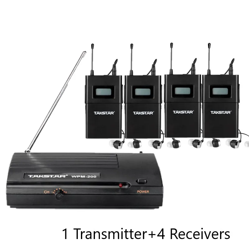 Takstar WPM-200/wpm200 UHF Беспроводная система монитора в ухо стерео Беспроводная гарнитура сценические мониторы 1 передатчик+ 4 приемника