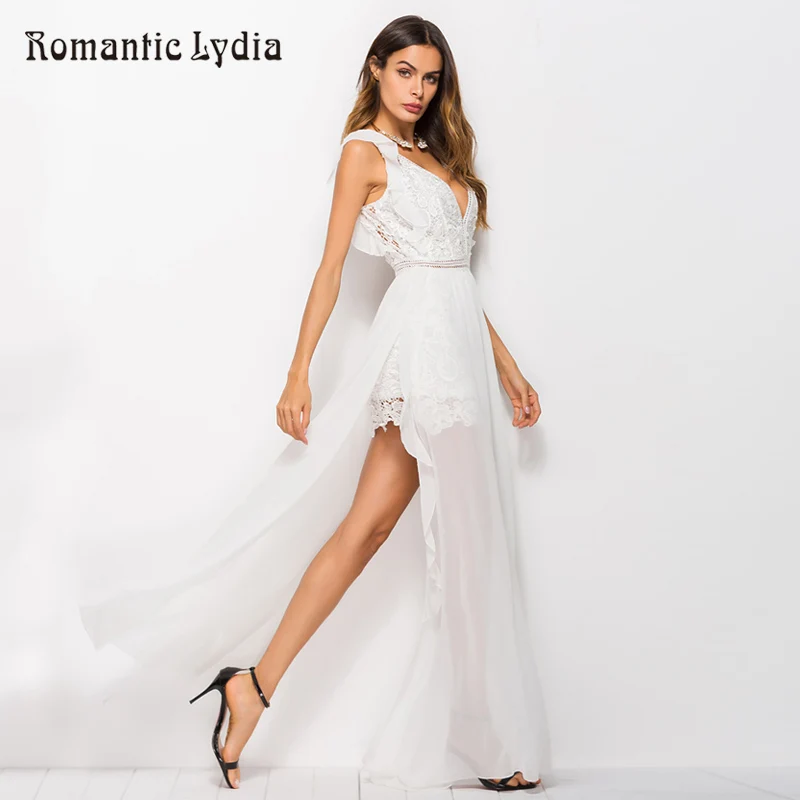2018 Women Elegant Luxurious Floor Length V Neck Summer White Long Lace Dress | Женская одежда
