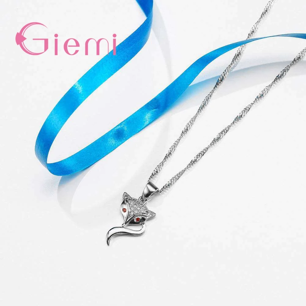 Комплект из колье и серёг серебра 925 пробы с подвеской в виде лисы|wedding jewelry|earrings