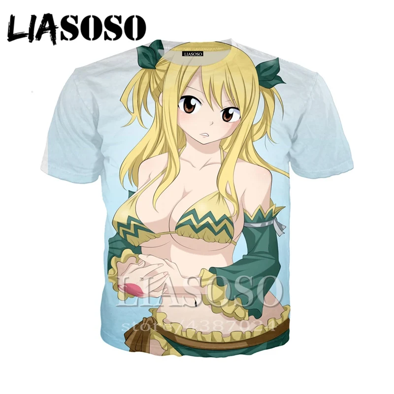LIASOSO Новое поступление сексуальная девушка Lucy Heartfilia 3d печать Милая футболка