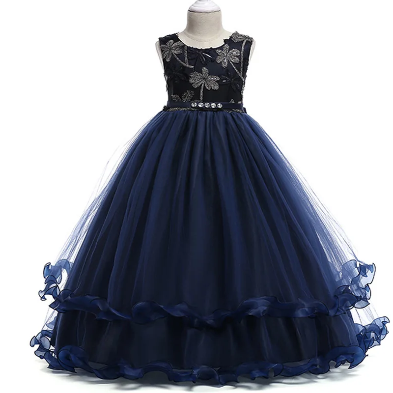 4-15Yrs Baby Girls Lace Wedding Flower Dress Elegant Sleeveless Pageant Long Kids Princess Clothes | Детская одежда и обувь