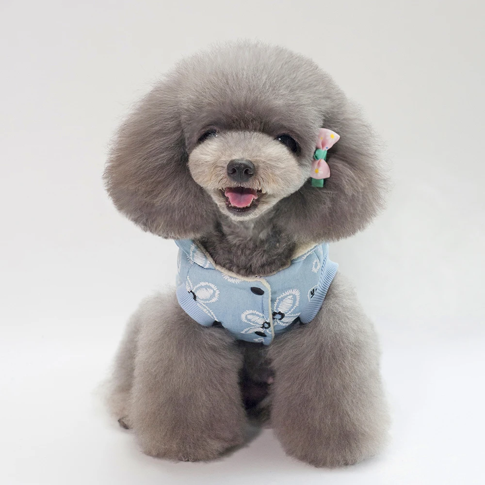 Джинсовые куртки для собак Осень зима 2019 теплые пальто синий и светильник