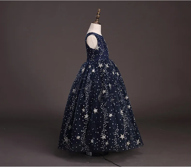 Children Sleeveless Princess Prom Girls Dress Galaxy Sequins Kids Maxi Long Evening Dresses for Party and Elegant | Детская одежда и